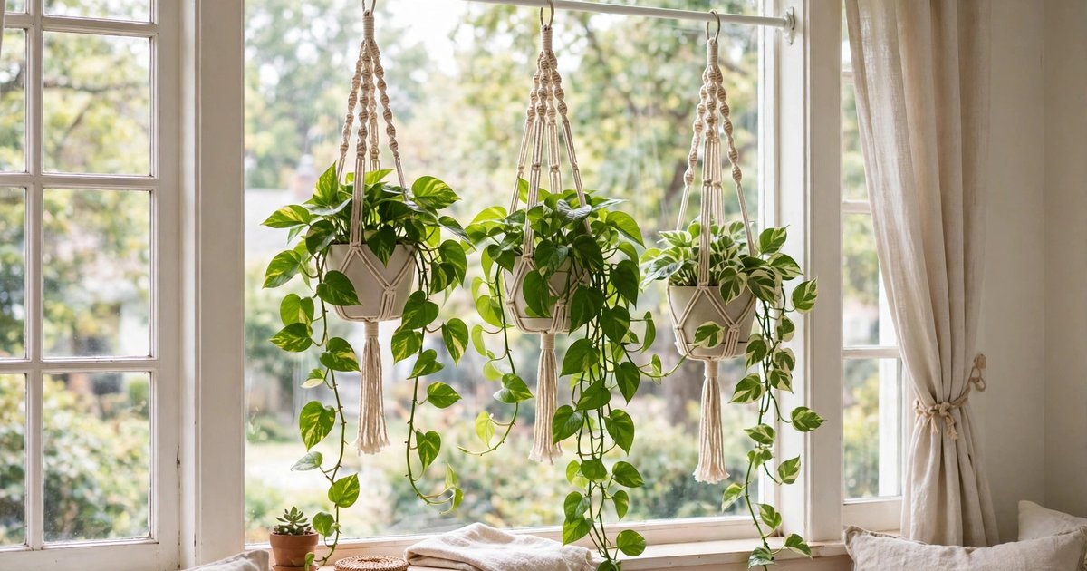 Hang plants from a tension rod in the window