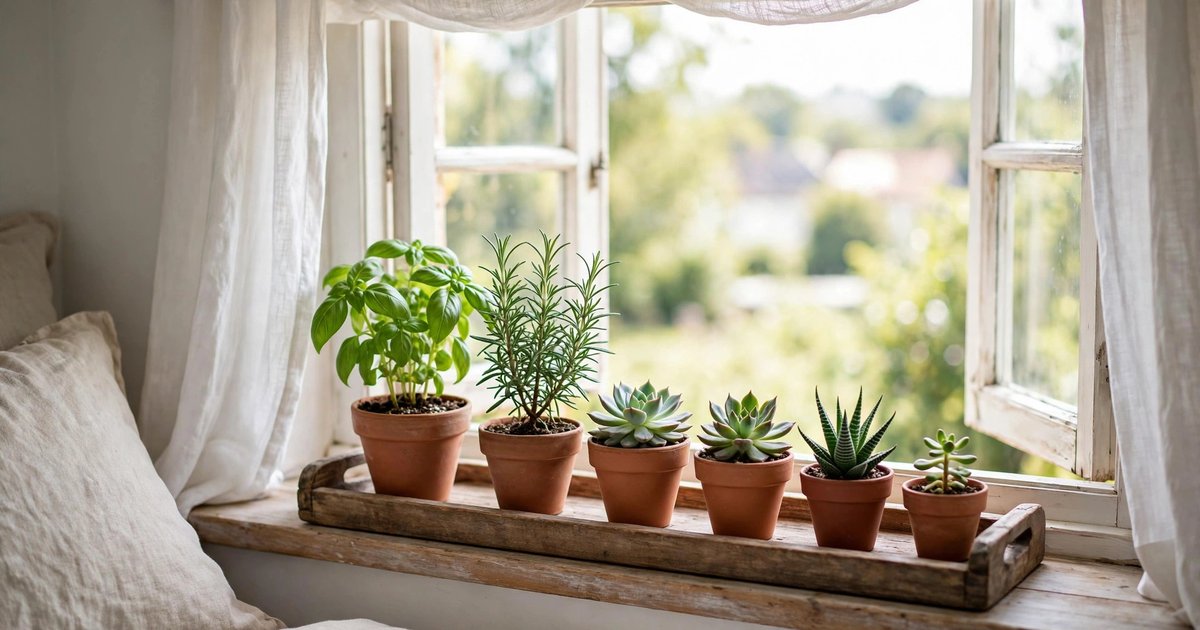 Create a windowsill herb-and-plant row