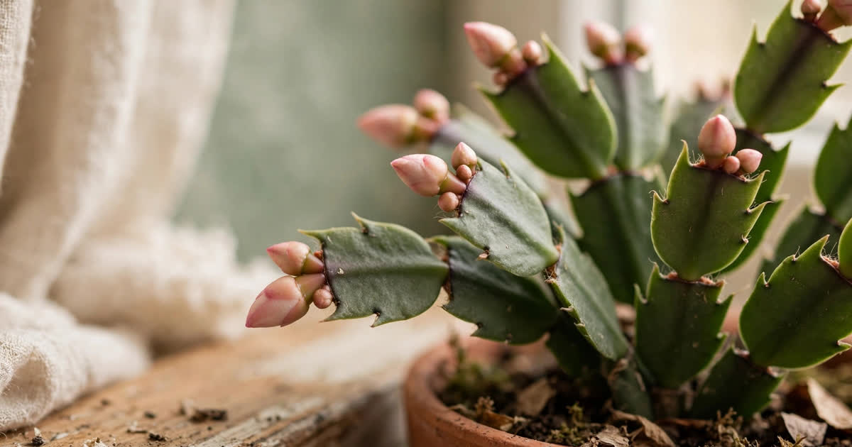 Christmas cactus buds forming, left undisturbed in the same spot
