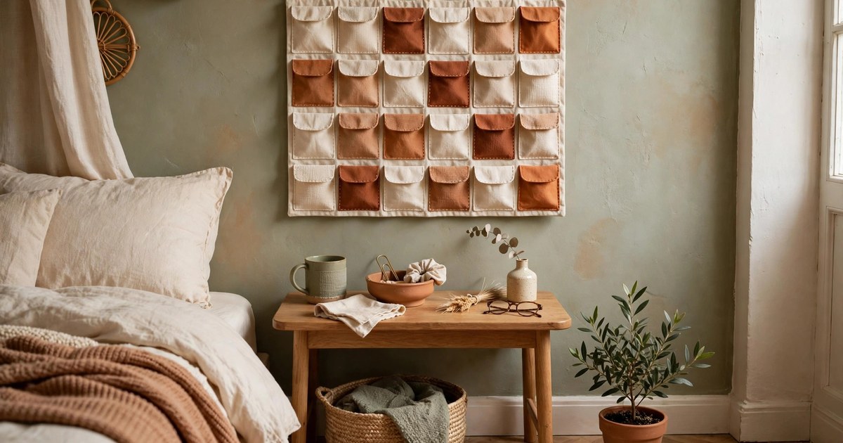 An advent calendar displayed as wall art in a cozy small apartment bedroom
